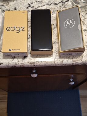 Motorola Edge Smartphone - Black Front, Gold Box Accents